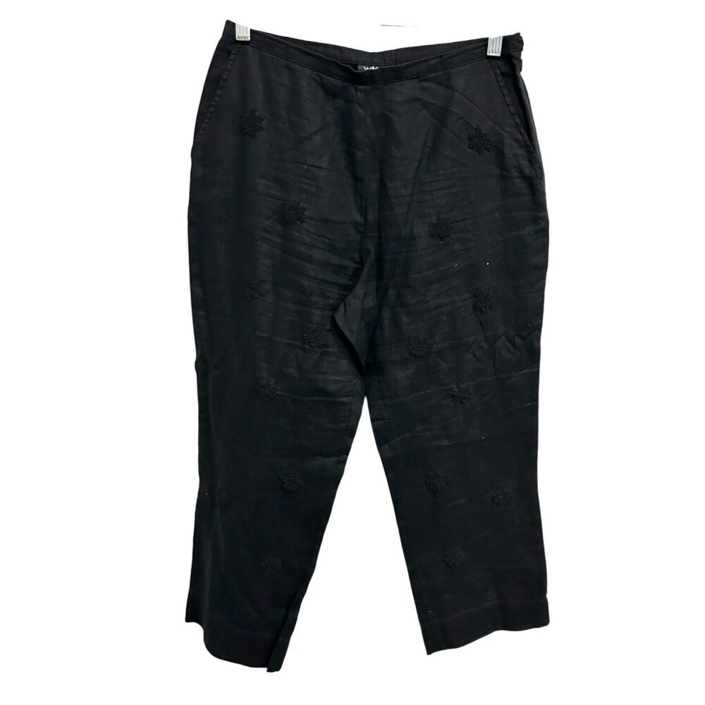 Willi Smith Womens Black Embroidered Linen Pants Size 8P